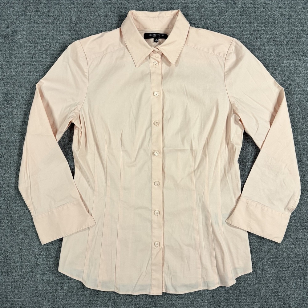 Lafayette 148 Top Womens 2 Light Pink Button Up‎ Blouse Polyamide Cotton Stretch